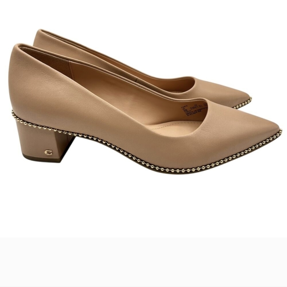 Coach Women's‎ Beige Leather Willa Block Heel Pumps Size 9.5 Beechwood